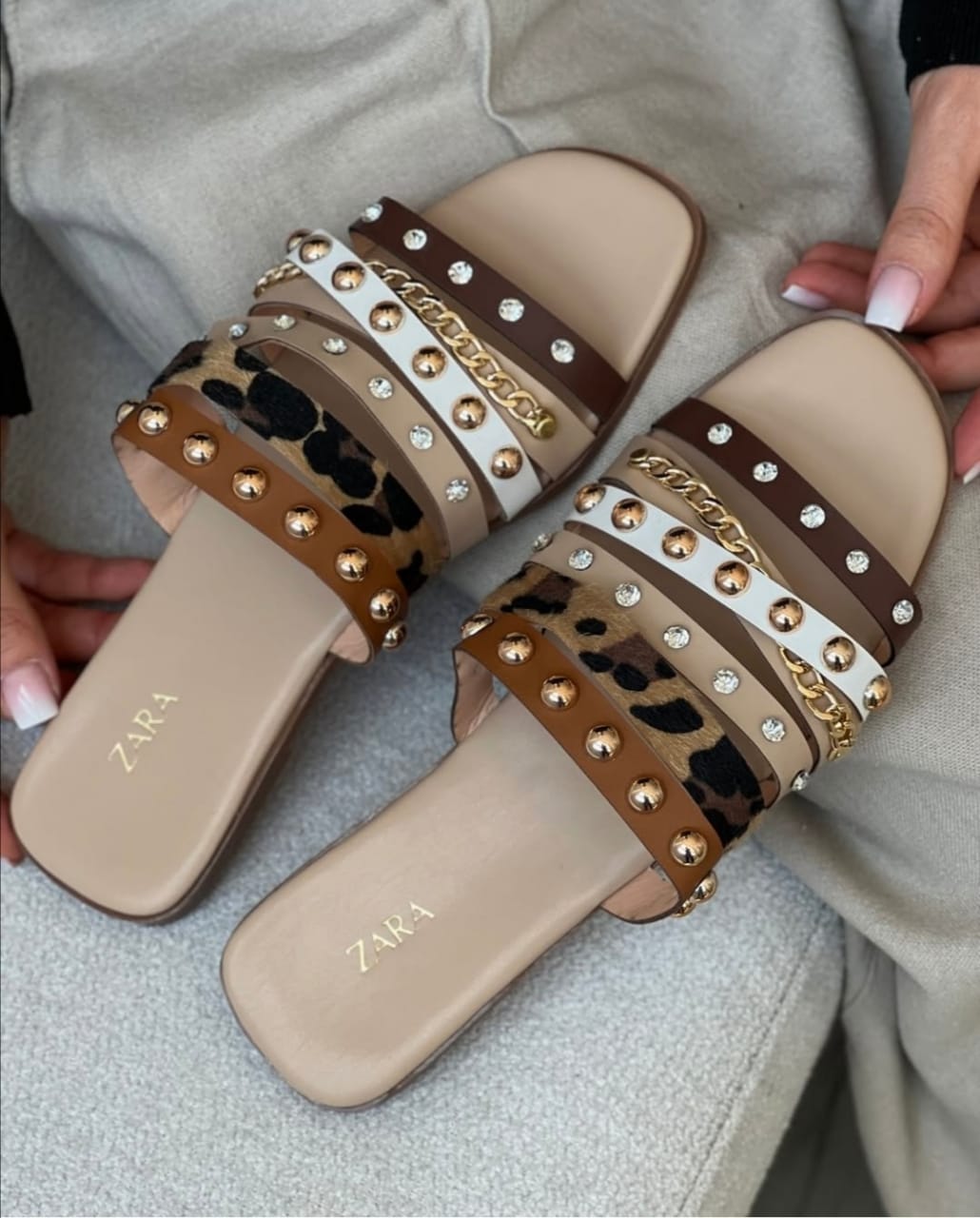 Stylish Multi-Strap Studded Slides