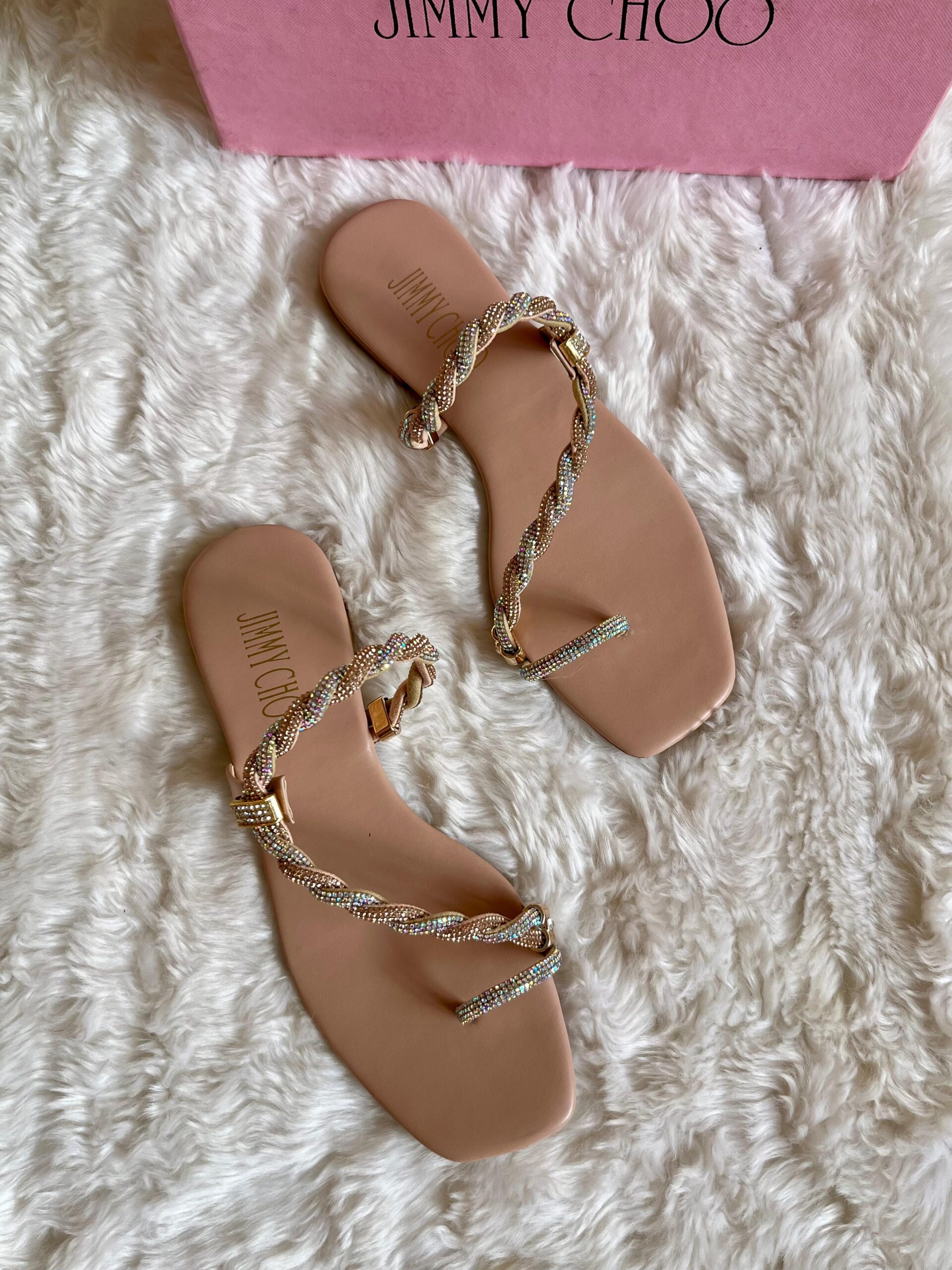 Glittery twisted strap women flat sandals