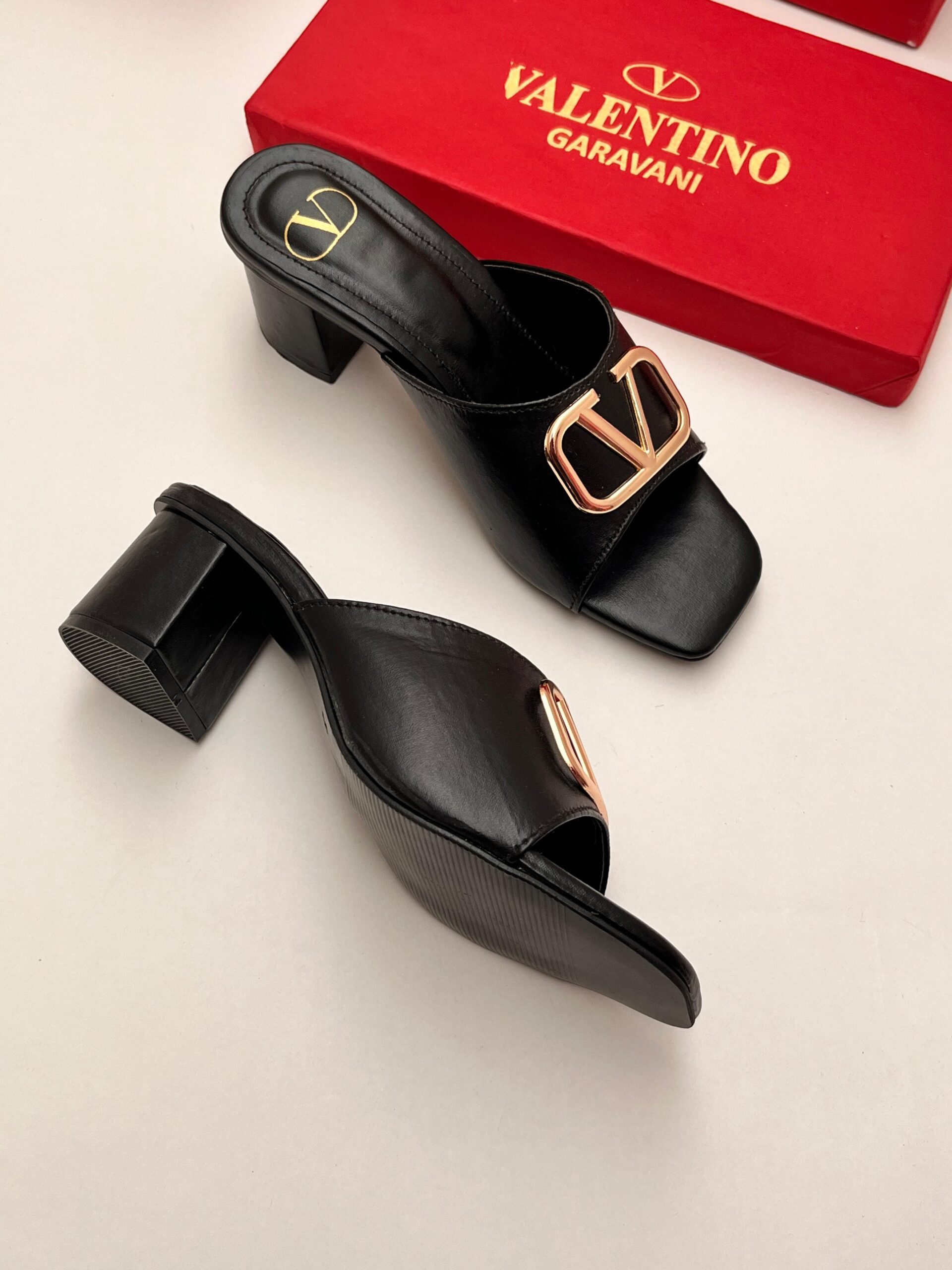 Buy Elegant V-Logo Block Heel Slide Sandals